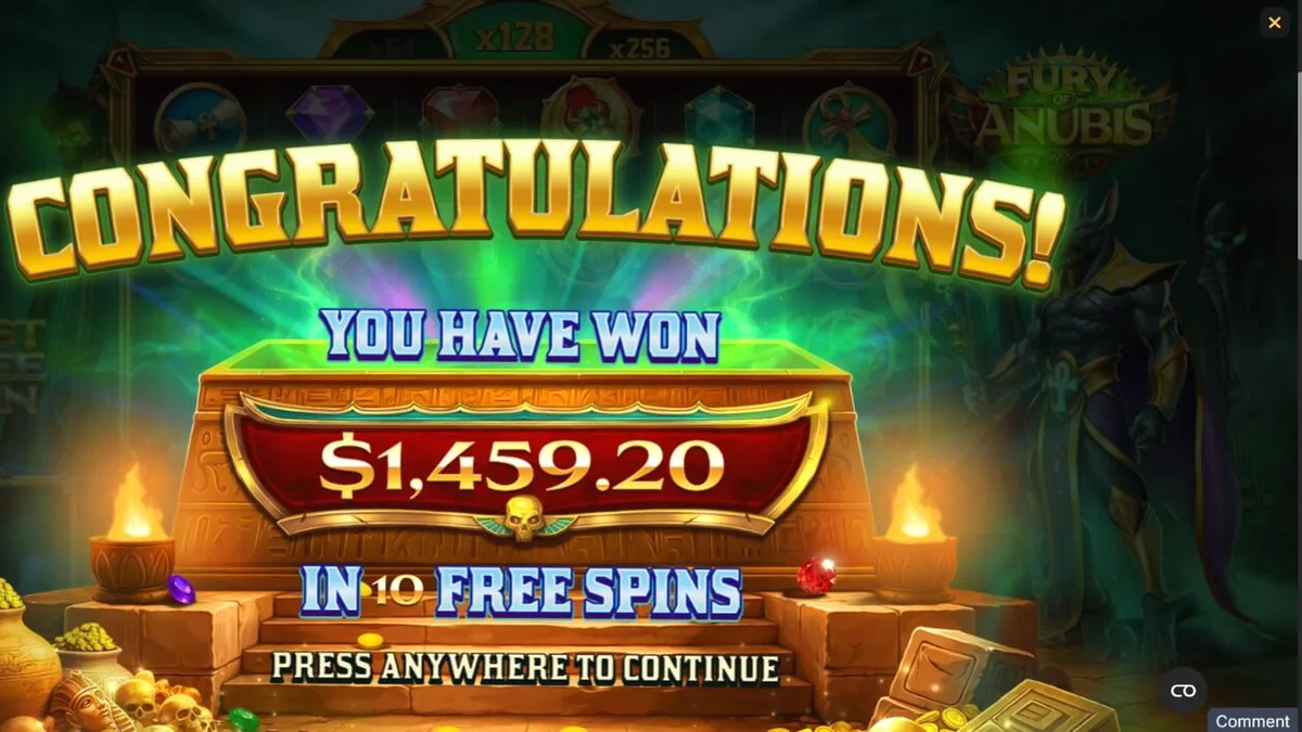 Interface do jogo de slot Fury of Anubis com temática egípcia sombria